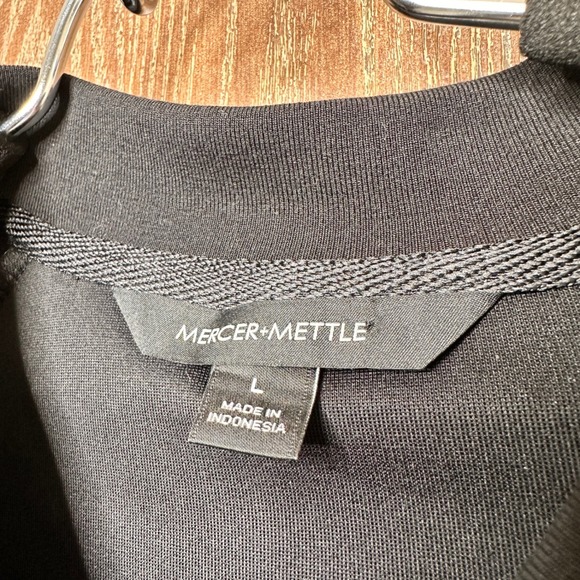 NWT MERCER + METTLE Black Double Knit Bomber Jacket Full Zip Rib Collar Cuffs Lg - Picture 5 of 9